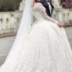 Exquisite Bateau Long Sleeve Lace Ball Gown Court Train Wedding Dress
