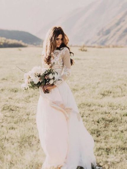 Lovely Beach Boho Wedding Dresses with Long Sleeves