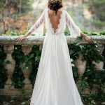 Enchanting Beach Long A-Line Chiffon Backless Bridal Gown with Sleeves