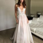 Chic Beach Long A-Line V-Neck Spaghetti Straps Lace Appliqued Bridal Gown