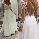Ethereal Beach Long A-Line V-Neck Tulle Backless Wedding Dress with Sleeves