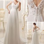 Glamorous Beach Wedding Dresses Chiffon Ivory Lace Beading V-Neck Court Train Summer Bridal Gown