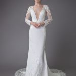 Enchanting Beach Wedding Dresses Ivory Lace V-Neck Long Sleeve Mermaid Bridal Gown With Train Exclusive