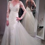 Ethereal Lace Tulle Wedding Dress with Beading Long Sleeves and Illusion Neckline