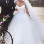 Glamorous Sweetheart Strapless Beaded Tulle Ball Gown Wedding Dress