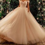 Princess-like Tulle Off-the-Shoulder A-Line Wedding Dress with Chapel Train