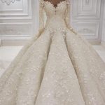 Stunning V-Neck Appliques Ball Gown Wedding Dress with Long Sleeves