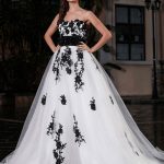 Black A-Line Wedding Dress with Strapless Neckline and Applique Sash