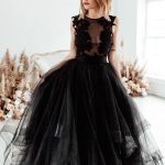 Chic Illusion Neckline Black Lace Tulle A-Line Bridal Gown