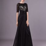 Elegant Black Lace Beading Chiffon Evening Dress for Wedding Guests