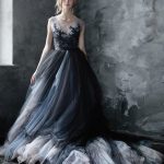 Enchanting Black Lace Applique Wedding Dress with Lace-Up Back