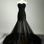 Romantic Black Long A-Line Tulle Lace Wedding Dress with Sleeves