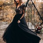 Captivating Black Lace A-Line Wedding Dress with Long Sleeves and Sweep Train