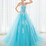 Stunning Blue Tulle A-Line Wedding Dress with Natural Waistline and Long Sleeves