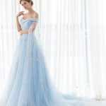 Graceful Blue Satin Fabric Princess Wedding Dress with Empire Waist