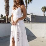 Affordable Bohemian Long Beach Wedding Dress with Spaghetti Straps