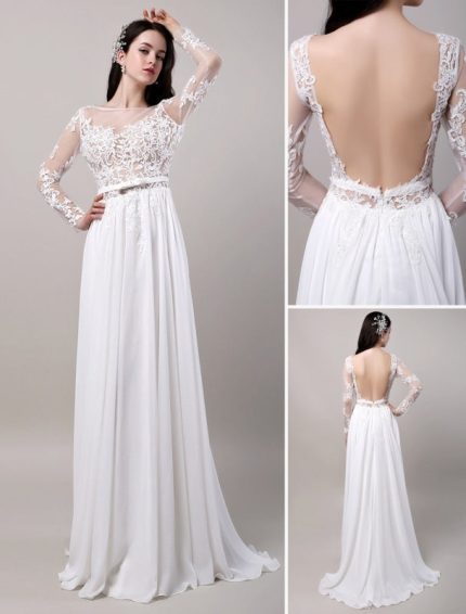 Ethereal Boho Beach Bridal Gown with Sheer Lace Chiffon and Tulle