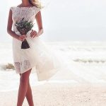 Bohemian High-Low Bateau Lace Beach Wedding Dress with A-Line Silhouette