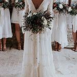 Delicate Chiffon Deep V-Neck Short Sleeve Bridal Gown with Lace Appliques for Beach Weddings