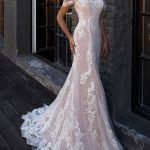 Champagne Lace Mermaid V-Neck Backless Bridal Gown for Boho Beach Weddings