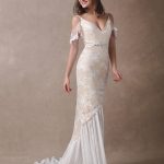 Boho Summer Wedding Gowns: Elegant Lace Champagne Bridal Dress with Beaded Details