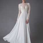 Elegant Chiffon A-Line Beach Bridal Gowns with Jewel-Adorned Long Sleeves