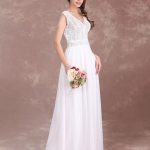 Ivory Sleeveless V-Neck Lace Beach Bridal DressFlowy Chiffon
