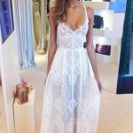 Boho White Spaghetti Straps V-Neck Lace Beach Wedding Dress for a Sexy Look