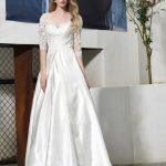 Elegant A-Line Satin Wedding Dress with Applique Details and Lace-Up Back