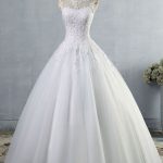 Illusion Appliques Tulle A-Line Wedding Dress for a Dreamy Bride
