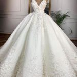 Stunning Satin Wedding Dress with Appliques and Spaghetti Straps