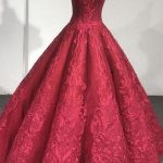 Burgundy Off-the-Shoulder Puffy Prom Lace Quinceanera Dress