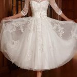 Bridal Shower A-Line Lace Tea Length 3/4 Sleeve 2024 Bridal Gown