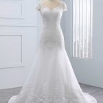 Elegant Lace Mermaid Tulle Wedding Dress with Cap Sleeves