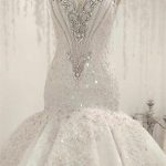 Sparkling Fit and Flare Wedding Dress with Cap Sleeves and Diamond Details