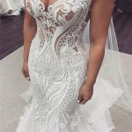 Elegant White Lace Mermaid Wedding Dress with Cap Sleeves and Court Train