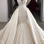 Unique 2-in-1 Mermaid Wedding DressWhite with Cap Sleeves and Overskirt