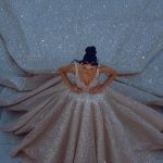 Sleek V-Neck A-Line Sequined Bridal Gown with Cathedral Train Sleeveless