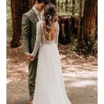 Stunning Open Back Bateau Long Sleeve Lace Bridal Gown