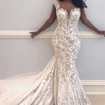 Slim Bridal Gown with Cap Sleeves Lace Appliques and Mermaid Silhouette