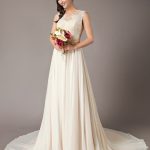 V-Neck Beach Bridal DressChampagne Featuring Lace and Chiffon Details