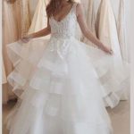 Ivory Sleeveless Layers Wedding Dress with Charming U Neckline and Appliques