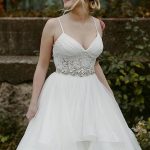 Puffy Spaghetti Strap Beach Wedding Dress with Charming Lace and Ruffles