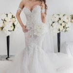 Off-the-Shoulder Lace Wedding Dress with Mermaid Silhouette and Sweep Train