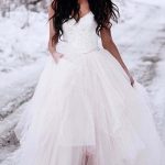 Ivory Asymmetrical Wedding Dress with Straps Lace Top and Backless Design