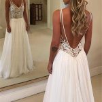 Sleeveless Wedding Dress with V-Neckline and Beautiful Lace Appliques