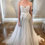 Silver Grey Long Appliqued Wedding Dress with A-Line Silhouette and Sweetheart Neck
