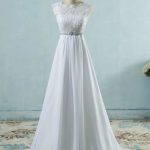 Elegant A-Line Wedding Dress with Lace Chiffon Fabric and Floor-Length Hemline