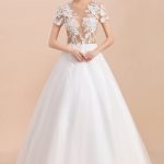 Short Sleeve A-Line Wedding Dress with Chic Lace and Tulle Fabric