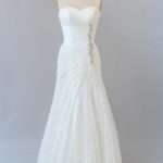 Romantic Ruffle Lace Sheath Wedding Dress with Strapless Neckline